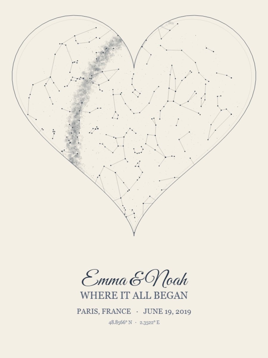 Cream heart-shaped star map